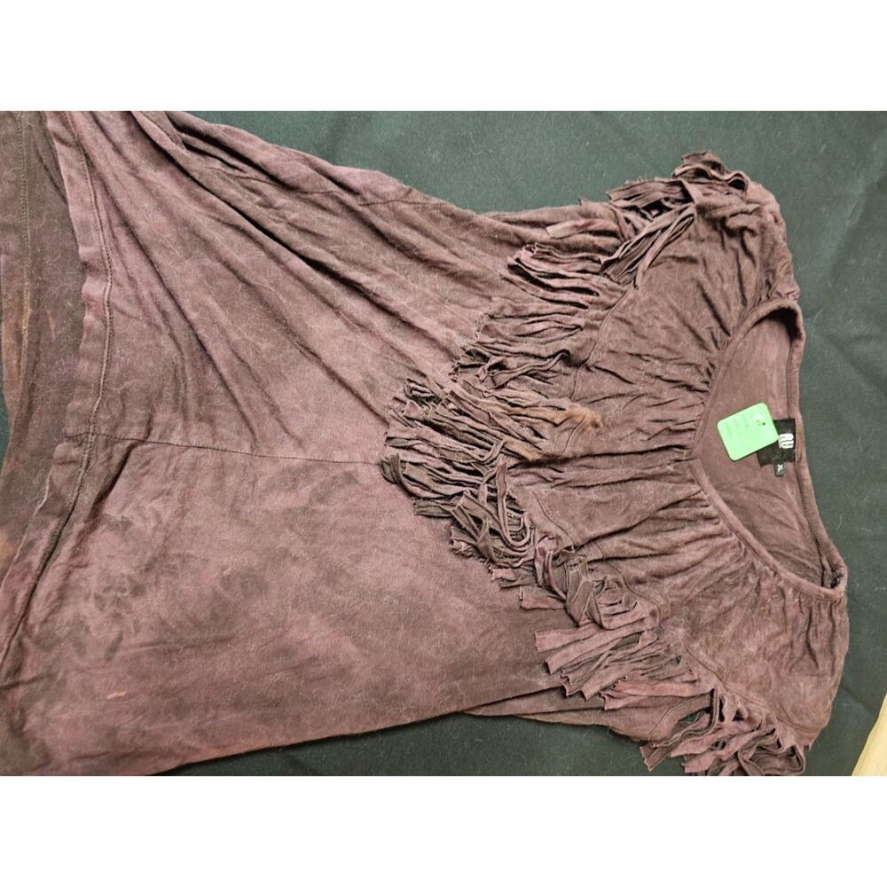 Rue Apparel Brown Boho Fringe Trim Short Sleeve Top - Size XL